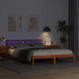 Berkfield Modern With Led Strip Lights Wax Brown 150 X 200 Cm Solid Pine Wood - thumbnail 4