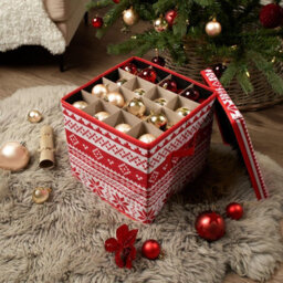 Ohs Nordic Print Christmas Bauble Storage Box Festive Decoration Organiser 64 Slots - thumbnail 1