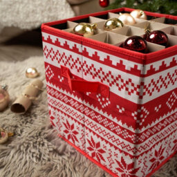 Ohs Nordic Print Christmas Bauble Storage Box Festive Decoration Organiser 64 Slots - thumbnail 2
