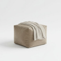 Kosi Atelier Kosiatelier Bean Bag Velvet Footstool Ottomona Cube Pouf Chair Pouffe, Polystyrene Beads Filled - Oyster, 55Cm X 55Cm X 55Cm - thumbnail 2