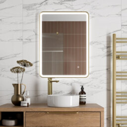 Aveli Rectangular Led Mirror Touch Bathroom Demister Mains Brushed Brass 600X800mm - thumbnail 2