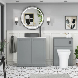 Royal Bathrooms Royal Bathroom Elmore 800mm Matt Pebble Grey Freestanding Bathroom Vanity Unit 2 Door Plain White Worktop With Art Round Basin - thumbnail 5