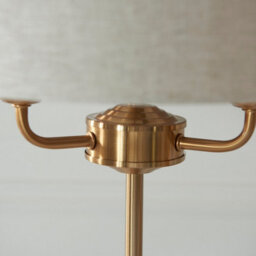 Luminosa Lighting Luminosa Highclere Table Lamp With Round Shade Vintage Brass, Natural Linen, 3X E14 - thumbnail 4
