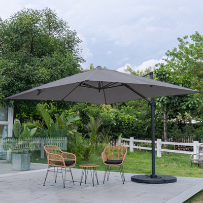 Living And Home 3M Large Square Canopy Rotatable Tilting Garden Rome Umbrella Cantilever Parasol With Fan Shaped Base, Dark Grey - image 1