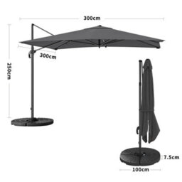 Living And Home 3M Large Square Canopy Rotatable Tilting Garden Rome Umbrella Cantilever Parasol With Fan Shaped Base, Dark Grey - thumbnail 5