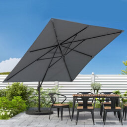 Living And Home 3M Large Square Canopy Rotatable Tilting Garden Rome Umbrella Cantilever Parasol With Fan Shaped Base, Dark Grey - thumbnail 2