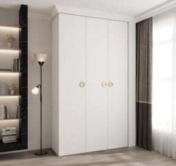 Arte Stylish White Como I Hinged Door Wardrobe H2460mm W1400mm D500mm, Three Doors, Eleven Shelves, Two Hanging Rails, Gold Handles - thumbnail 2