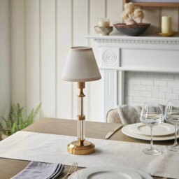 Luminosa Lighting Luminosa Morton Rechargeable Brushed Aged Brass Plate Table Lamp With Vintage White Fabric Ivy Shade 16Cm Integrated Led - thumbnail 3