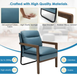 Gainoom Modern Accent Chair Fabric Armchair W/ Rubber Wood Legs Rear Steel Bracket - thumbnail 2