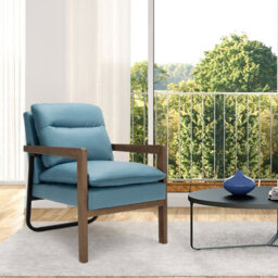 Gainoom Modern Accent Chair Fabric Armchair W/ Rubber Wood Legs Rear Steel Bracket - thumbnail 9