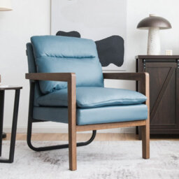 Gainoom Modern Accent Chair Fabric Armchair W/ Rubber Wood Legs Rear Steel Bracket - thumbnail 7