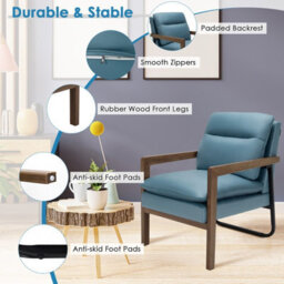 Gainoom Modern Accent Chair Fabric Armchair W/ Rubber Wood Legs Rear Steel Bracket - thumbnail 6