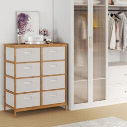 Gainoom 8-Drawer Dresser Bamboo Storage Tower With Foldable Fabric Drawers & Top Shelf - thumbnail 5