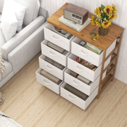 Gainoom 8-Drawer Dresser Bamboo Storage Tower With Foldable Fabric Drawers & Top Shelf - thumbnail 1