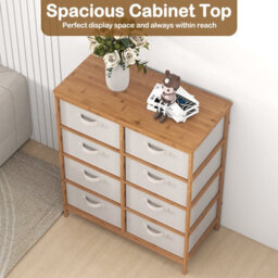 Gainoom 8-Drawer Dresser Bamboo Storage Tower With Foldable Fabric Drawers & Top Shelf - thumbnail 6