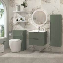 Royal Bathrooms Evora 600mm Sage Green Fluted Wall Hung Bathroom Vanity Unit 2 Drawer Cabinet Storage With Ceramic Basin Sink - 1 Tap Hole - thumbnail 2