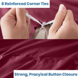 Bedlooms Burgundy Cotton Duvet Cover Set, Breathable & Anti-Allergic Bedding Set, King 230X220Cm - thumbnail 3