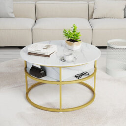Gainoom 80Cm White Lift Top Coffee Table Round Center Table With Side Shelves - thumbnail 8
