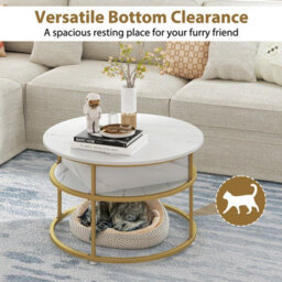 Gainoom 80Cm White Lift Top Coffee Table Round Center Table With Side Shelves - thumbnail 4
