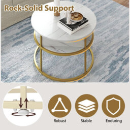 Gainoom 80Cm White Lift Top Coffee Table Round Center Table With Side Shelves - thumbnail 5