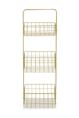 Orsina 3 Tier Gold Finish Storage Caddy With Grid Shelves, Storage Stand, Rectangular Organiser With Basket Tiers - image 1