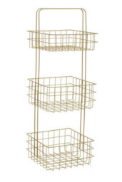 Orsina 3 Tier Gold Finish Storage Caddy With Grid Shelves, Storage Stand, Rectangular Organiser With Basket Tiers - thumbnail 2