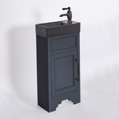 Homestylestore Black Grey 400mm Bathroom Vanity Unit With Black Basin And Black T Bar Handles - image 1