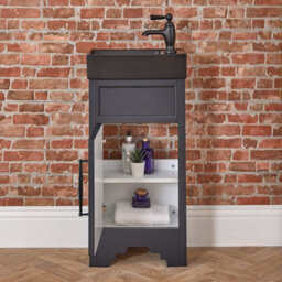 Homestylestore Black Grey 400mm Bathroom Vanity Unit With Black Basin And Black T Bar Handles - thumbnail 3