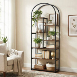 Open Shelves Industrial Arched Bookcase With 7 - thumbnail 3