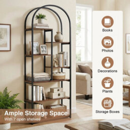 Open Shelves Industrial Arched Bookcase With 7 - thumbnail 5