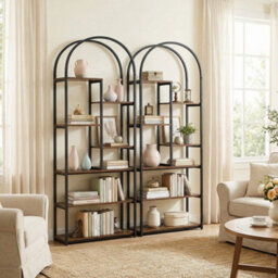 Open Shelves Industrial Arched Bookcase With 7 - thumbnail 4