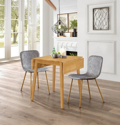 Hallowood Furniture Ledbury Light Oak Drop Leaf Dining Table With 2 Taupe Leather Effect Chairs - image 1