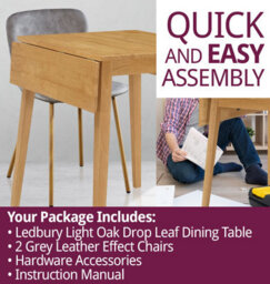 Hallowood Furniture Ledbury Light Oak Drop Leaf Dining Table With 2 Taupe Leather Effect Chairs - thumbnail 7