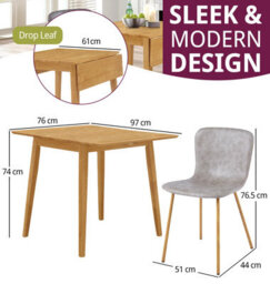 Hallowood Furniture Ledbury Light Oak Drop Leaf Dining Table With 2 Taupe Leather Effect Chairs - thumbnail 3