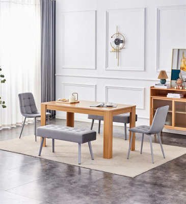 Kosy Koala Oak Effect Dining Table Set With 2 Grey Velvet Chairs And 2 Grey Benches Dining Room Furniture - image 1