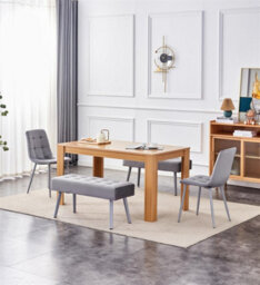 Kosy Koala Oak Effect Dining Table Set With 2 Grey Velvet Chairs And 2 Grey Benches Dining Room Furniture