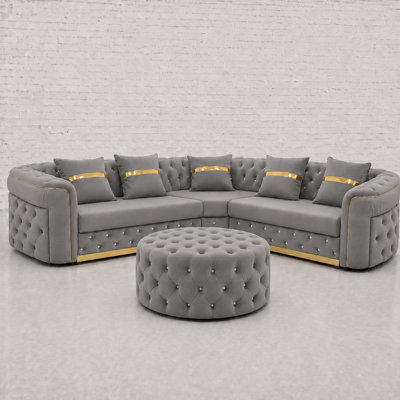 Ambassador Chesterfield Corner Sofa With Free Footstool - Grey