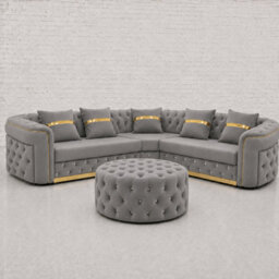 Ambassador Chesterfield Corner Sofa With Free Footstool - Grey