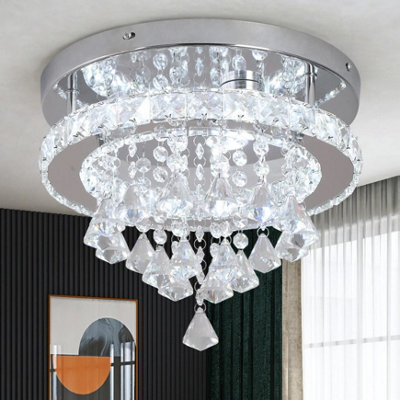 Led Crystal Silver Chandelier Ceiling Light Pendant Light Cold White 30X25Cm - image 1