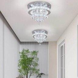 Led Crystal Silver Chandelier Ceiling Light Pendant Light Cold White 30X25Cm - thumbnail 4