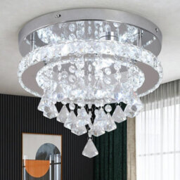 Led Crystal Silver Chandelier Ceiling Light Pendant Light Cold White 30X25Cm - thumbnail 1