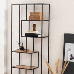 Furniture To Go Seaford Tall Black Metal Bookcase With 5 Oak Shelves - thumbnail 8