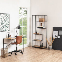 Furniture To Go Seaford Tall Black Metal Bookcase With 5 Oak Shelves - thumbnail 7