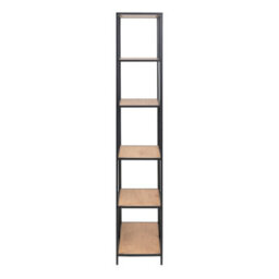 Furniture To Go Seaford Tall Black Metal Bookcase With 5 Oak Shelves - thumbnail 3