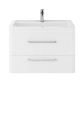 Hudson Reed Solar Wall Hung 2 Drawer Vanity Unit & Ceramic Basin, Pure White Matt, 807 X 540 X 450mm - image 1