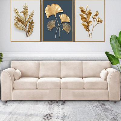 Sleek  4 Seater Full Back Plush Velvet Sofa Cream - image 1