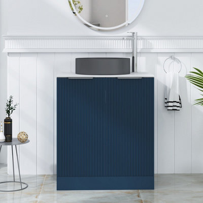Royal Bathrooms Evora 700mm Midnight Blue Fluted Floor Standing Countertop Vanity Unit 2 Door With Art Round Basin - image 1