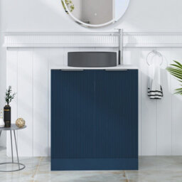 Royal Bathrooms Evora 700mm Midnight Blue Fluted Floor Standing Countertop Vanity Unit 2 Door With Art Round Basin - thumbnail 1