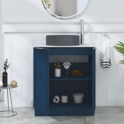 Royal Bathrooms Evora 700mm Midnight Blue Fluted Floor Standing Countertop Vanity Unit 2 Door With Art Round Basin - thumbnail 3