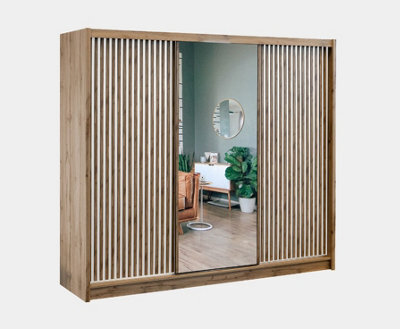 Arte London 250 Oak Wotan & White Wardrobe - Sleek Mirrored Storage, Crafted For Fresh Interiors 250Cm - image 1